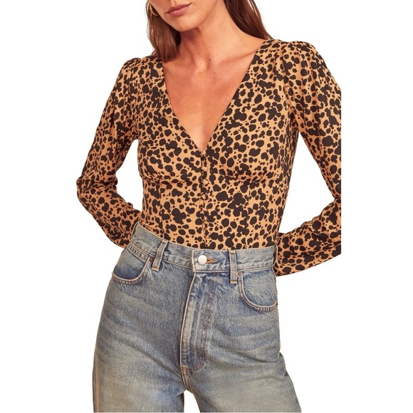 Reformation Tops - REFORMATION Nell Long Sleeve Blouse in Leopard Blitz